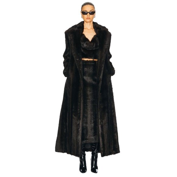 AKNVAS Marzia Coat in Visone Medium New Womens Vegan Faux Fur Trench - Picture 1 of 16